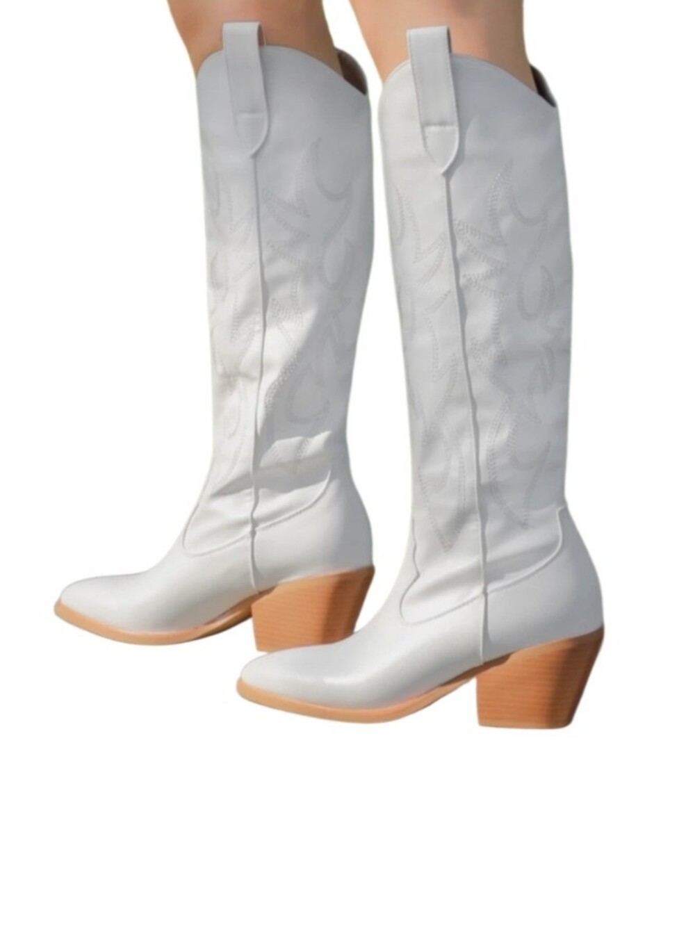 White Matte  Western Block Heel Boots Sz 8.5 Nwt